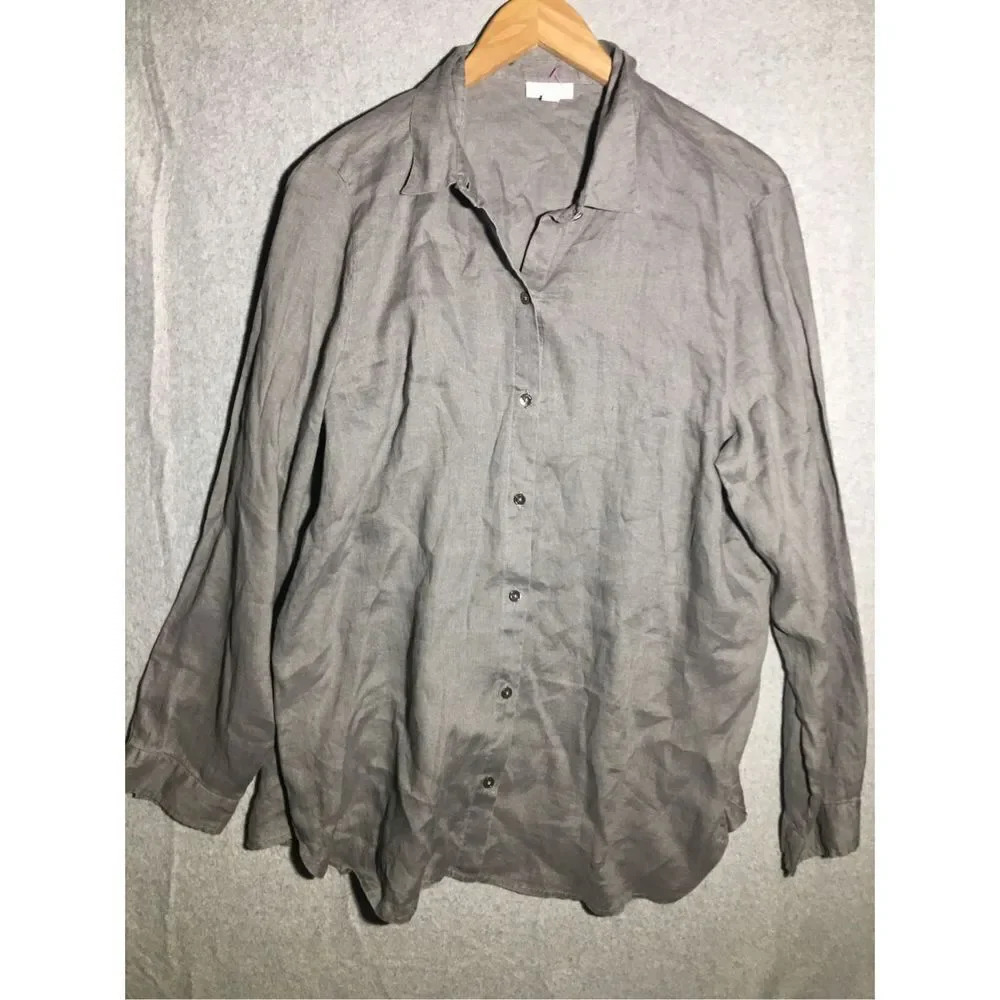 Womens J Jill Love Linen Button Up Shirt Grey Lagenlook Casual Capsule Wardrobe